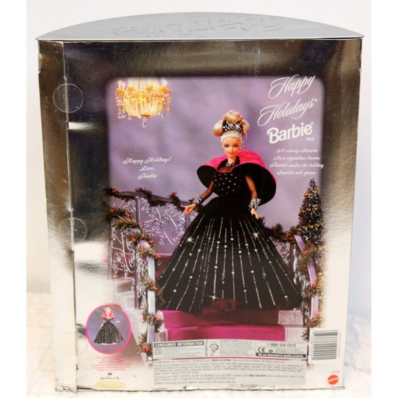 VTG 1998 Mattel Happy Holidays Barbie Doll Special Edition Black Pink Gala Dress - Picture 3 of 11